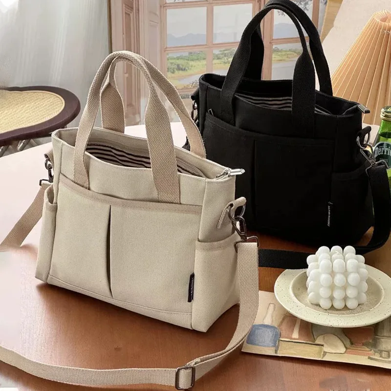 

Женская сумка с несколькими карманами, сумка на плечо, большая вместительная парусиновая сумка-тоут для женщин, повседневная сумка для покупок