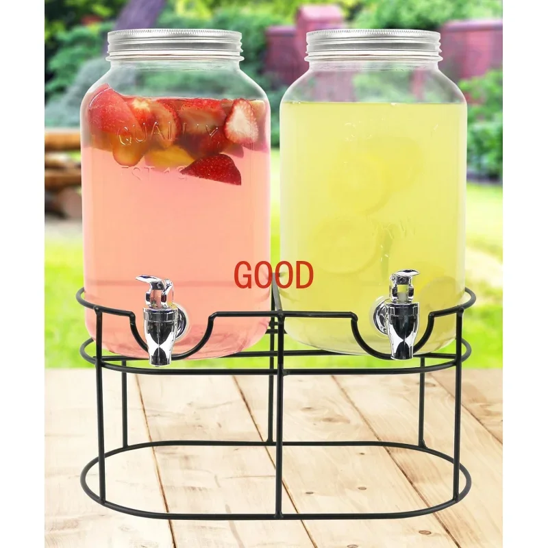 

Glass Double Drink Dispenser with Stand - Set of 2, 1 Gallon Beverage