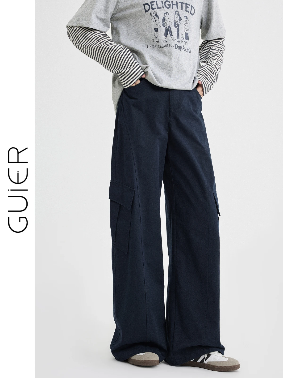 

High Waist Workwear Casual Pants Women Loose Wide Leg Straight Cut Spring New Arrival Vintage Style Comfortable Ladies Trousers