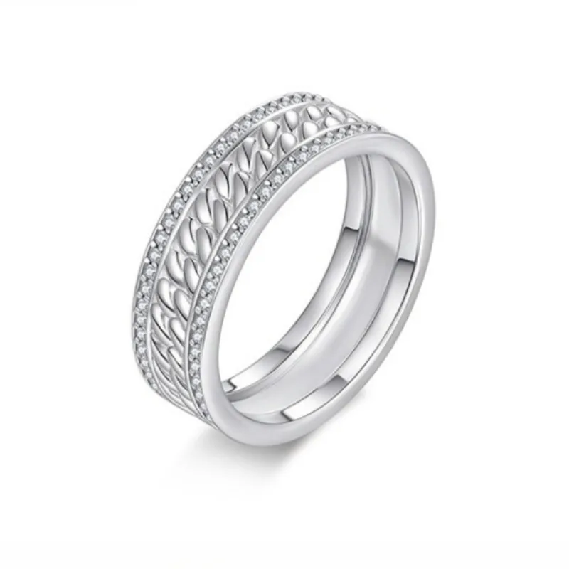 Hiphop Rock D Color Moissanite Cuban Chain Ring 925 Sterling Silver Fine Jewelry Maimi Diamond Cuban Party Rings Pass Tester
