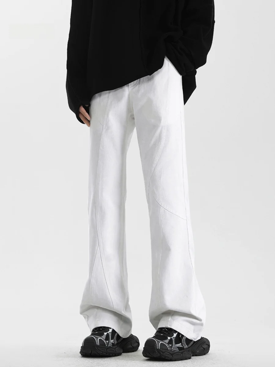 

White Micro Flare Cotton Casual Pants for Men Spring Autumn Faionable Versatile Straight Leg High Street Sle Comfortable