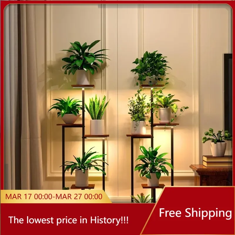 Plant Stand Indoor with Grow Light, 2-Pack Metal Plant Shelf with 6 Grow Lights, 5 Tiered Corner Plant Stand Shelves