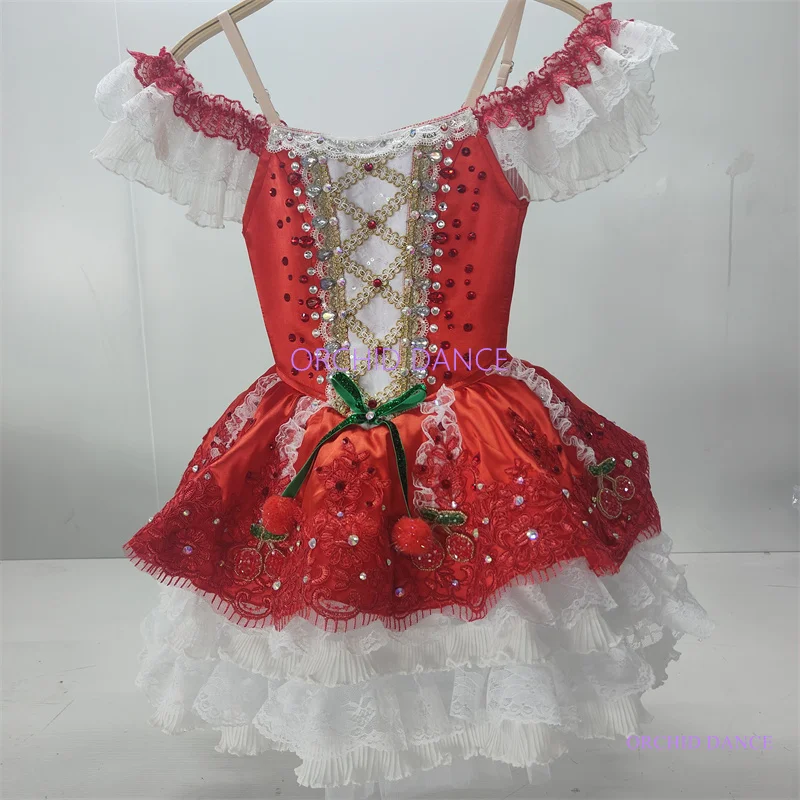 

BT01200 High Quality Custom Size Kids Girls Ballet Dance Performance Wear Gilsay Red Long Romantic Tutu Dress