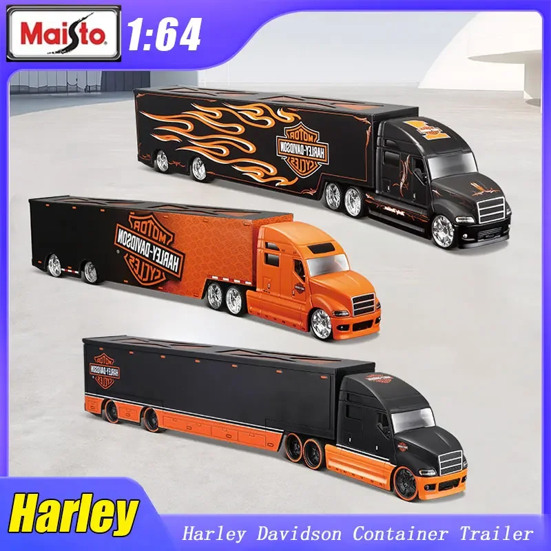 

1:64 Maisto Harley Davidson Container Trailer Car Toys Model Diecast Edition Hauler Alloy Luxury Vehicle Collection Kid Gift