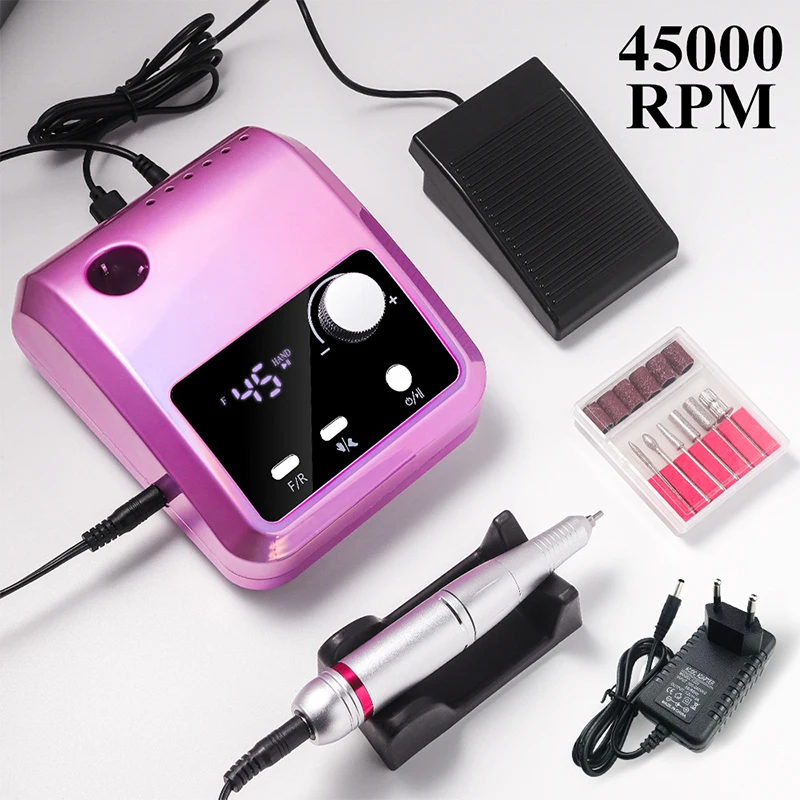 High Quality Electric Nail Drill Machine 45000 Rpm Electric File Hd Display Metal Manicure Pen Professional Nail Lathe Sander