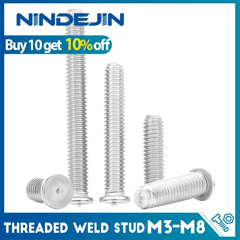 

NINDEJIN 5-50pcs Spot Welding Screws Bolts M3 M4 M5 M6 M8 304 Stainless Steel Welding Stud Machinery Screws CD Type Weld Stud