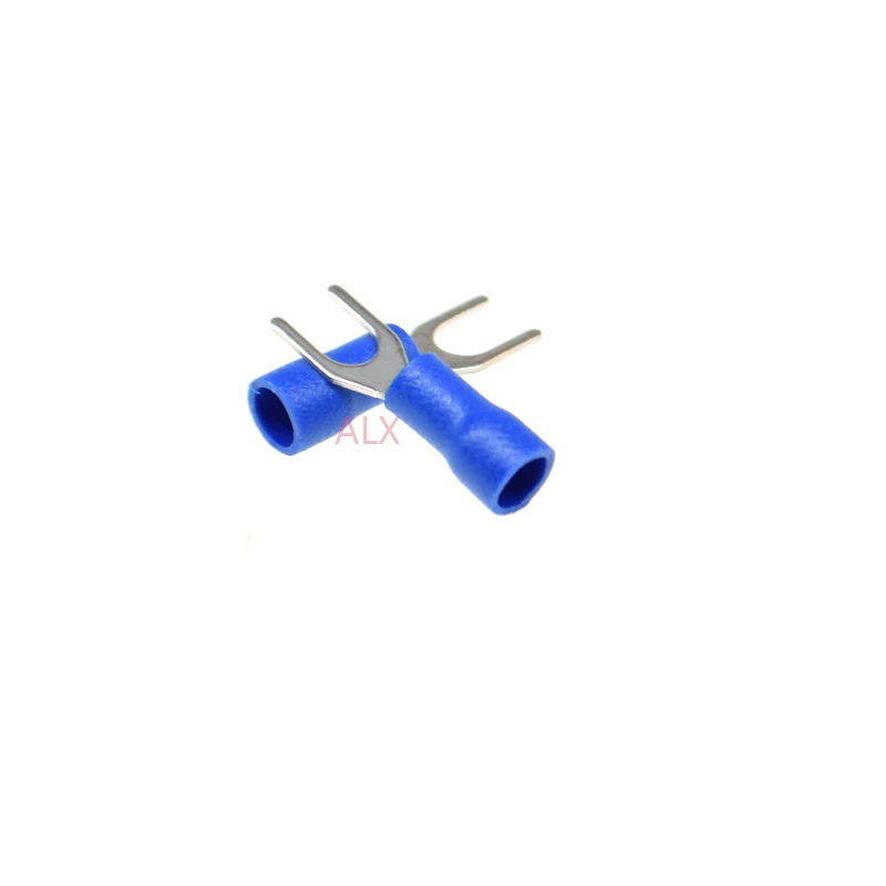 100pcs sv1.25-4 Blue Furcate Spade Terminals Cable Wire Connector Fork Type pre-insulated Crimp Terminal Sv 1.25-4
