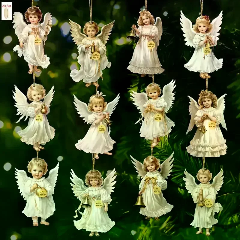 12 قطعة من المعلقات الخشبية الملاك لعيد الميلاد العتيق، زخارف معلقة من الخشب الاصطناعي مثالية لديكور العطلات في المنزل والخارج
