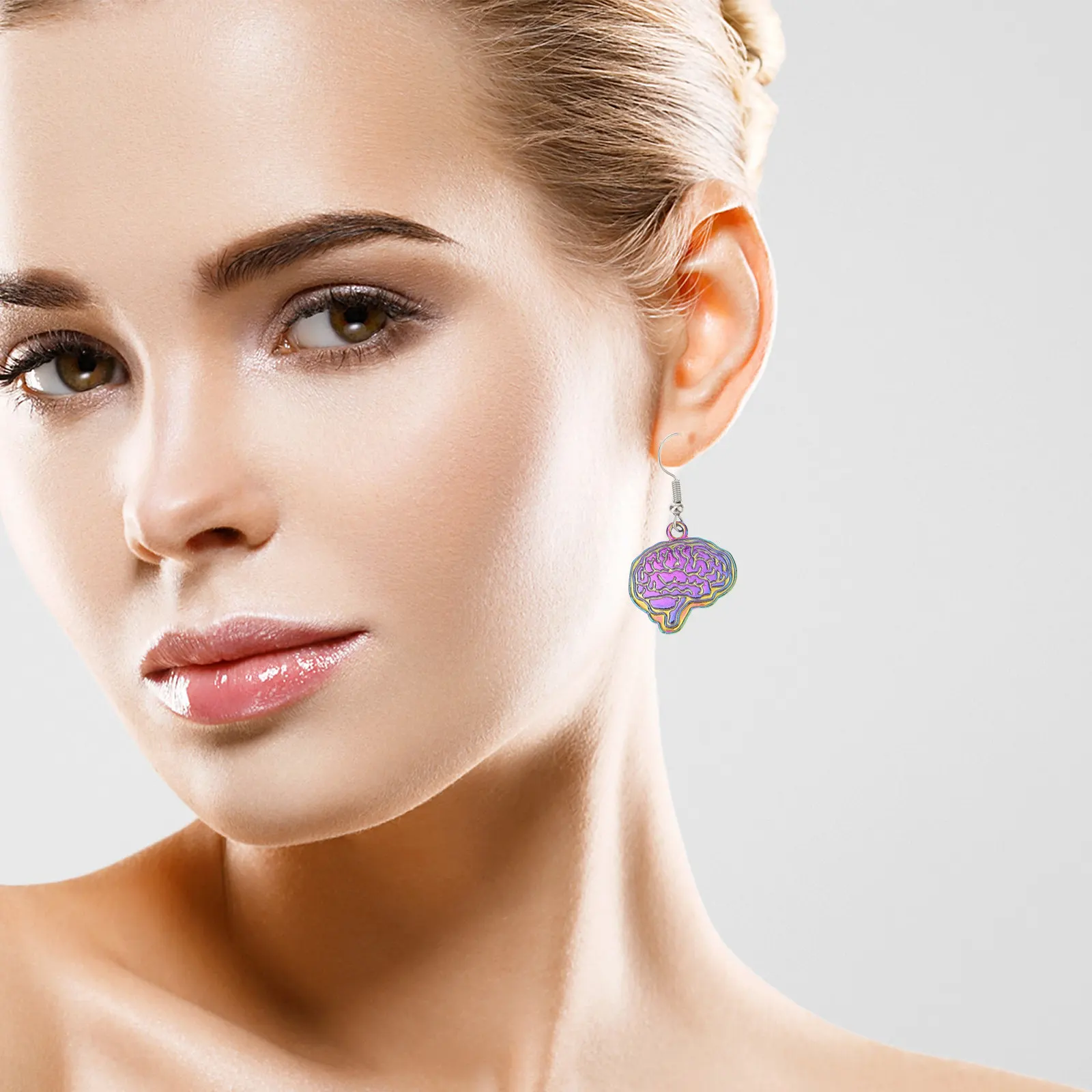Brain-Shaped Earrings for Women – Colorful Nurse Doctor Gift, Fashion Hoop Dangler Jewelry