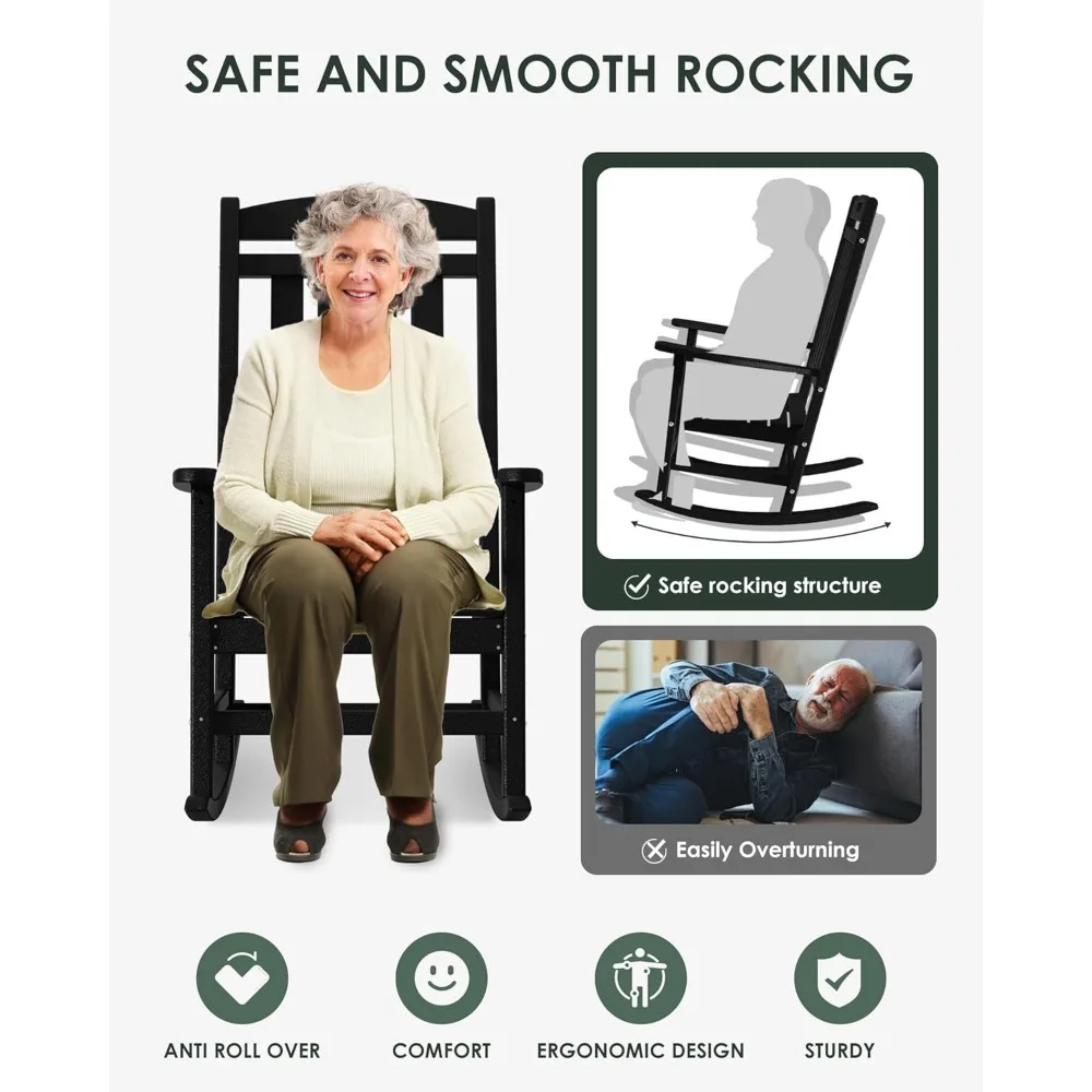 Durable Weather-Resistant Outdoor High Back Plastic Rocking Chairs for Patio and Garden Seating