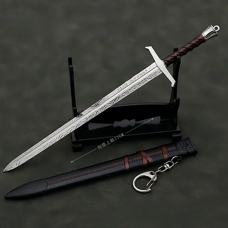 22cm Medieval Arthur Pendragon Swords Metal Katana Samurai Sword Uncut Blade Model Accessories Keychain Gifts Toys for Boys