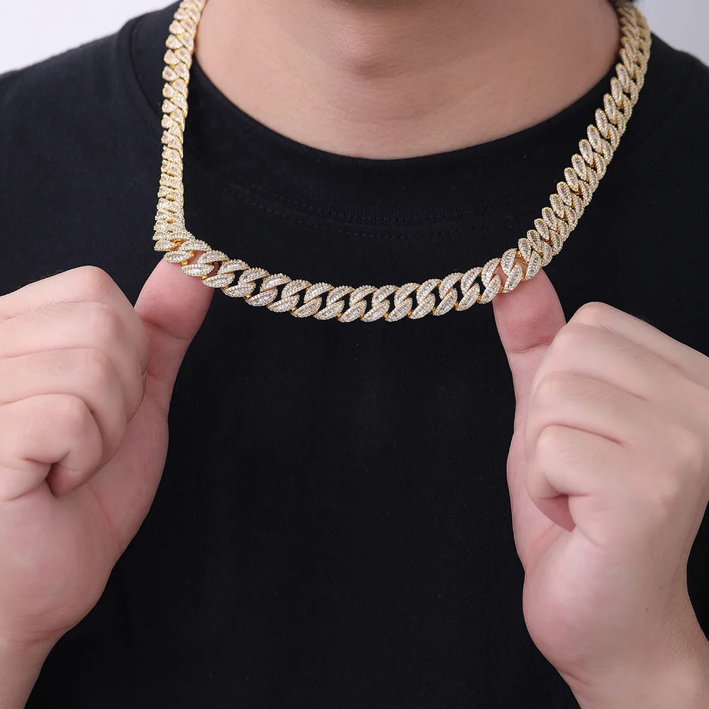 12mm Thin Cuban Link Necklace Chains Iced Out Argenteous Sparkling Necklaces Round and Square Diamond For Girl Men Jewelry Gifts