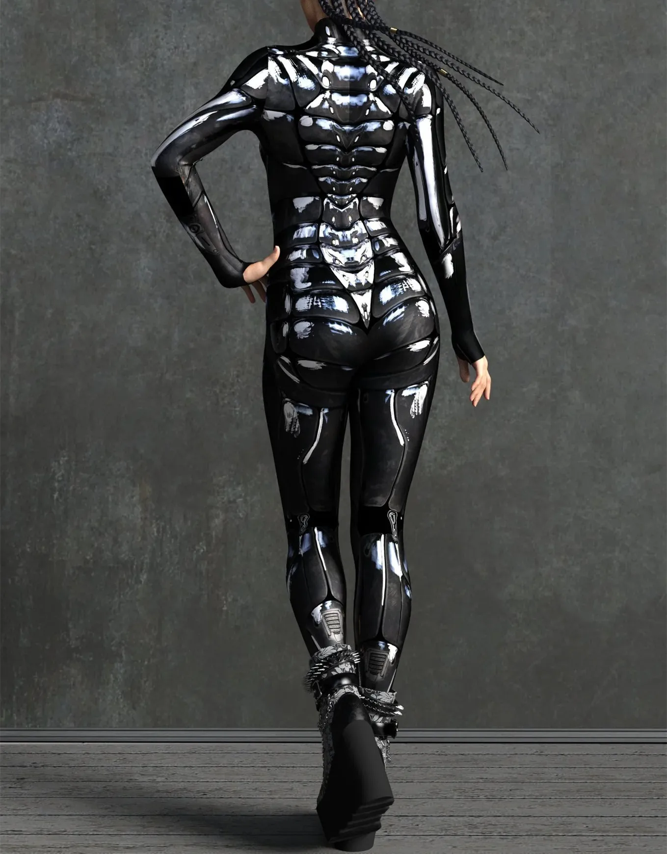 Halloween Roboter Festival Cosplay Kostüm Rüstungsanzug Fischschuppen-Druck Kleidung für Frauen Rollenspiel Party Bodysuit Outfits – Detail 14