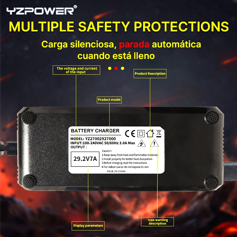 

YZPOWER29V Зарядное устройство для свинцово-кислотных аккумуляторов 7A | 24 В/быстрая зарядка аккумулятора с защитой от перезаряда и сертификацией CE/UKCF/ROSH