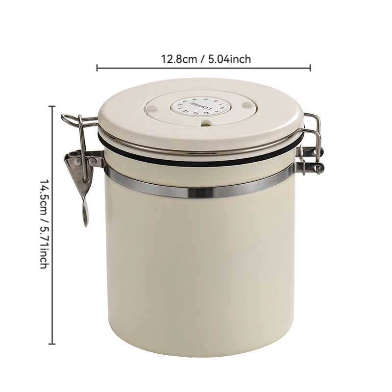 1.5L الفولاذ المقاوم للصدأ حبوب البن فراغ مختومة مع تاريخ المطبخ الغذاء الحبوب محكم علبة الحاويات خزان الحبوب