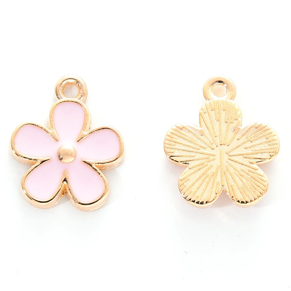 10PCS Alloy Enamel Flower Charms - Light Gold Cadmium & Lead Free, DIY Jewelry Pendants for Necklace Bracelet Making