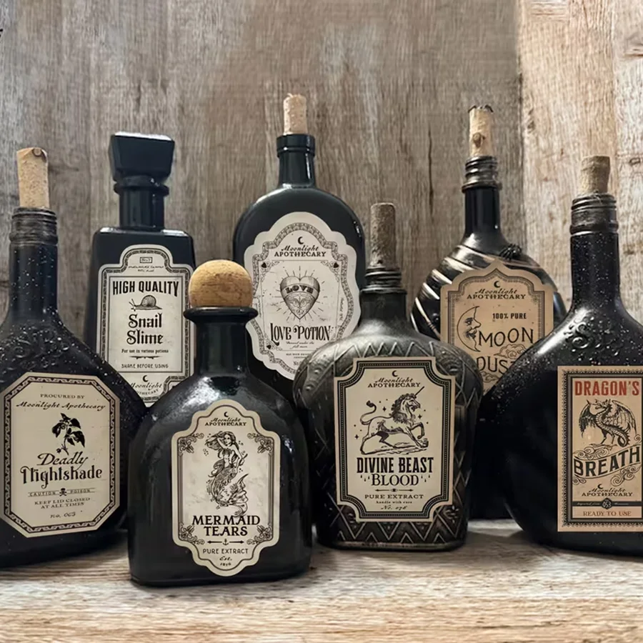 

12pcs Halloween Wine Bottle Label Sticker Vintage Style Decorative Paper Tag 2026 Happy Halloween Party Home Decoration DIY Gift