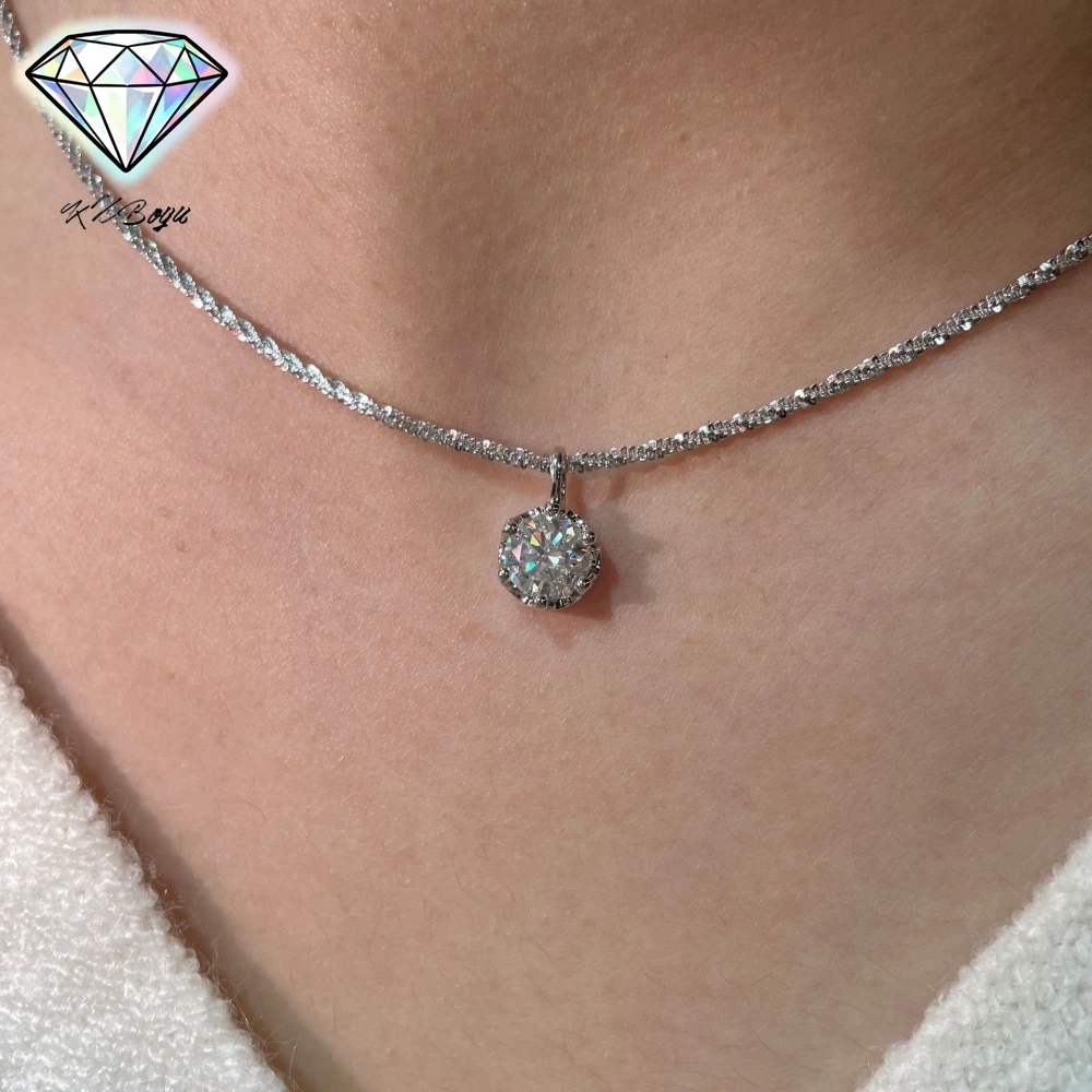 

Ожерелье из муассанита круглой огранки 1 карат для женщин, ожерелье из стерлингового серебра 925 пробы с бриллиантами, ювелирные изделия на день Святого Валентина, подарки с сертификатом