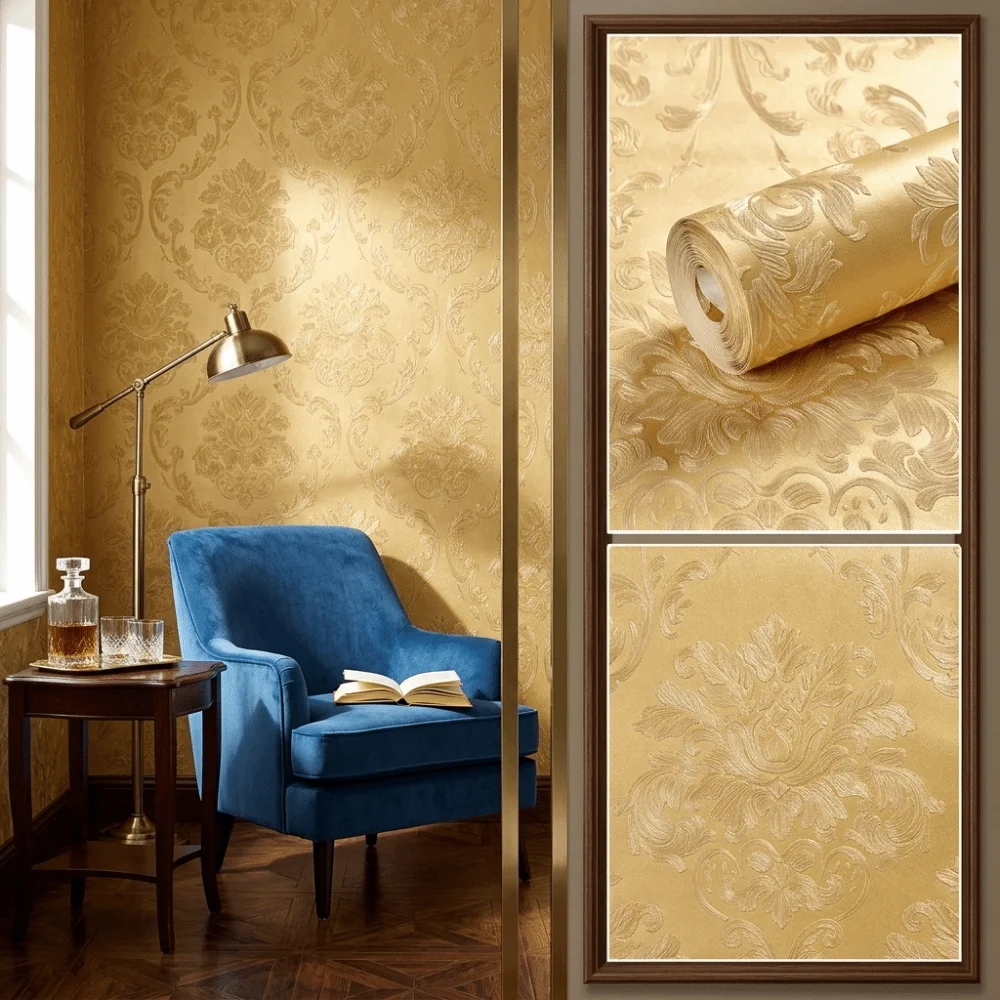 Thickened Peel and Stick Wall Sticker 3D Embossed Self-Adhesive Non-Woven Wallpaper Strippable European Style