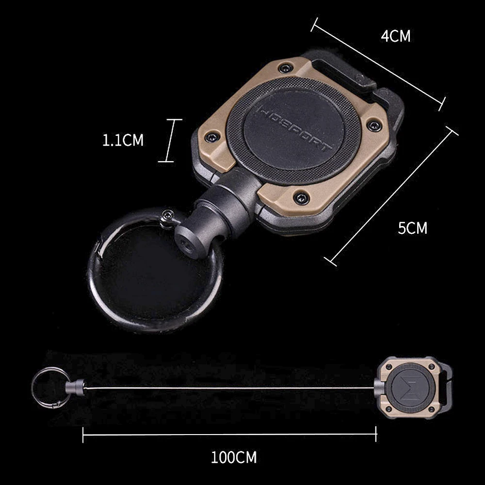 Tactical ID Badge Reel with 28'' Coated Steel Cord Anti-Lost Retractable Pull Keychain for Molle Tactical Gear Fishing Tools
