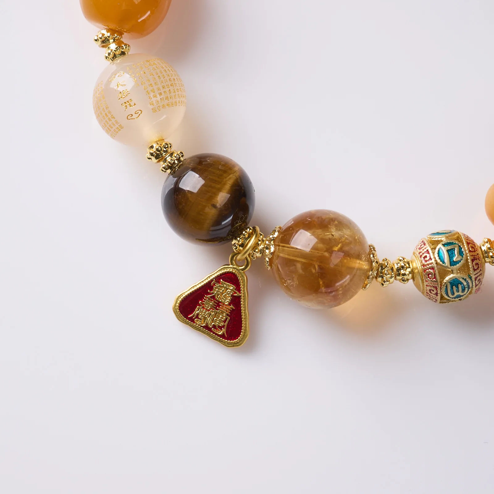 Tibetan Style Multi Gemstone Beaded Bracelet Om Mani Padme Hum Charm Tiger Eye Citrine Agate For Daily Wear Spiritual Meditation