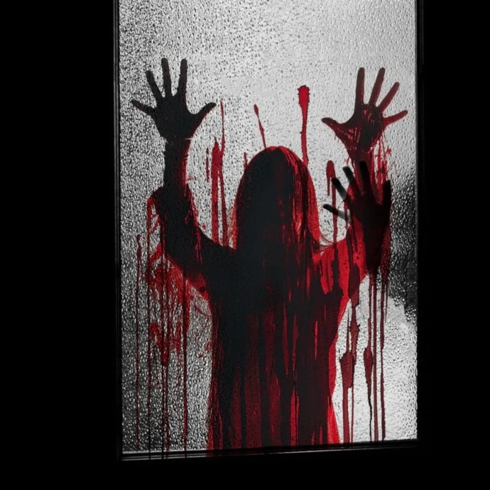 PVC Spooky Style Window Stickers Self-Adhesive Shadow Halloween Wall Decals Blood Scary Silhouette Cling Stickers Outdoor Use