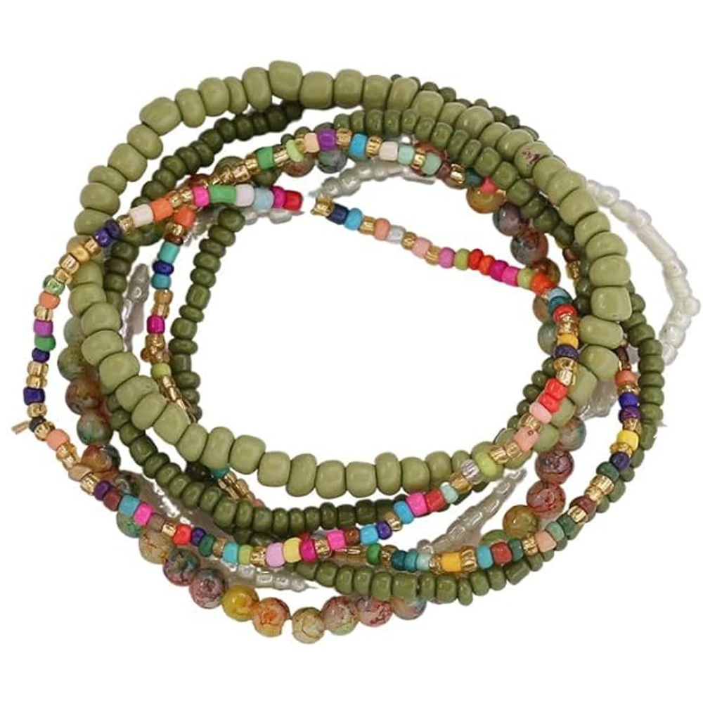 Boho Kolorowe, ręcznie robione bransoletki z koralików do układania w stosy Wielokolorowa bransoletka z nasionami Boho Letnia biżuteria plażowa Vaction