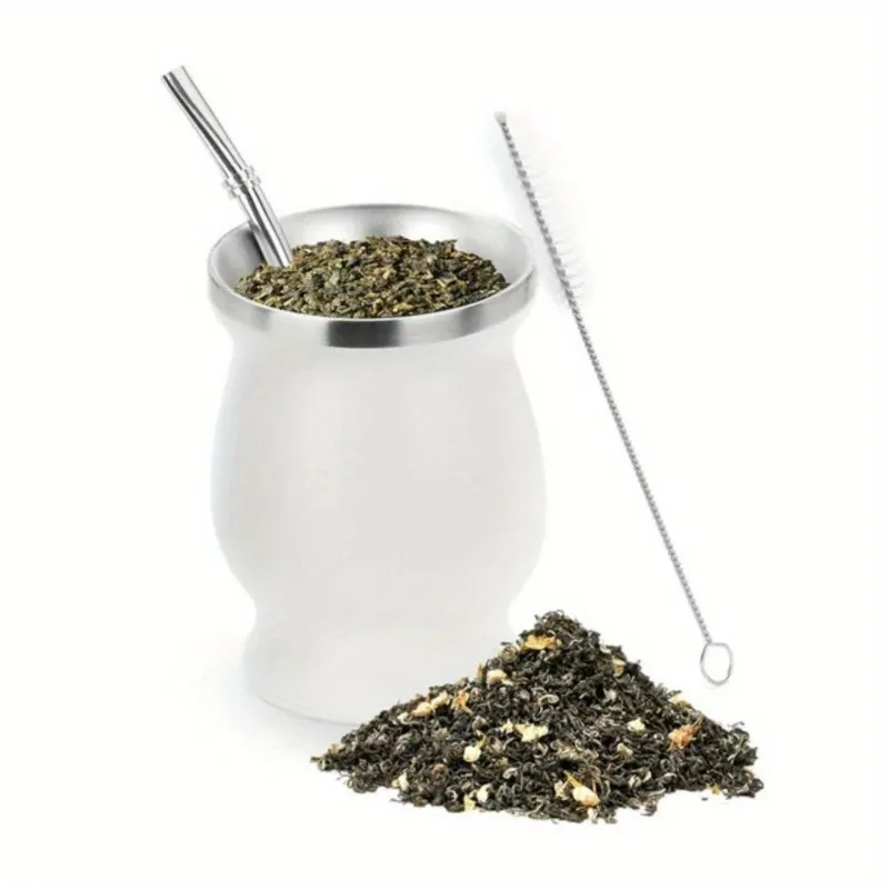 1Set Double-Wall Stainless Tea Set Water Mate Tea Cup 8 Ounces Stainless Steel with Spoon Straw Cleaning Brush Gourd Cup - view 6