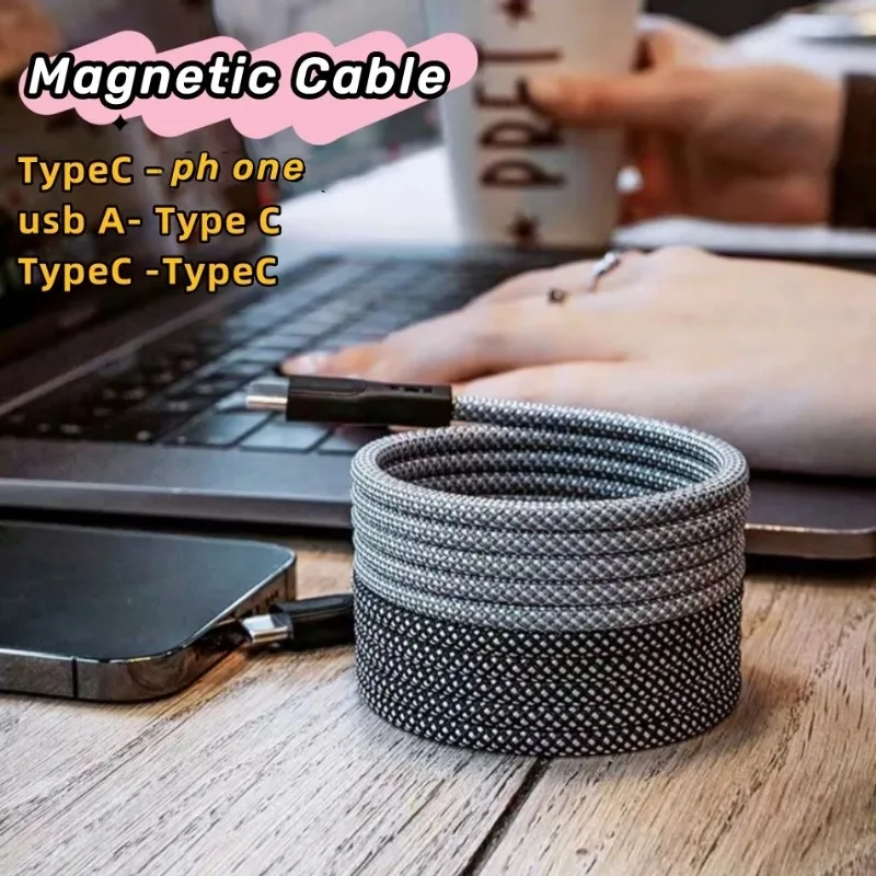 Kabel magnetyczny 100W USB C do Type C szybka ładowarka do iPhone 15 Xiaomi USB A do TypeC przewód do ładowania i transmisji danych tablety MacBook Samsung