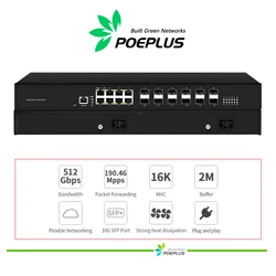 12 ports 10Gbe SFP L3 Managed Switch with 8  gigabit RJ45 ports