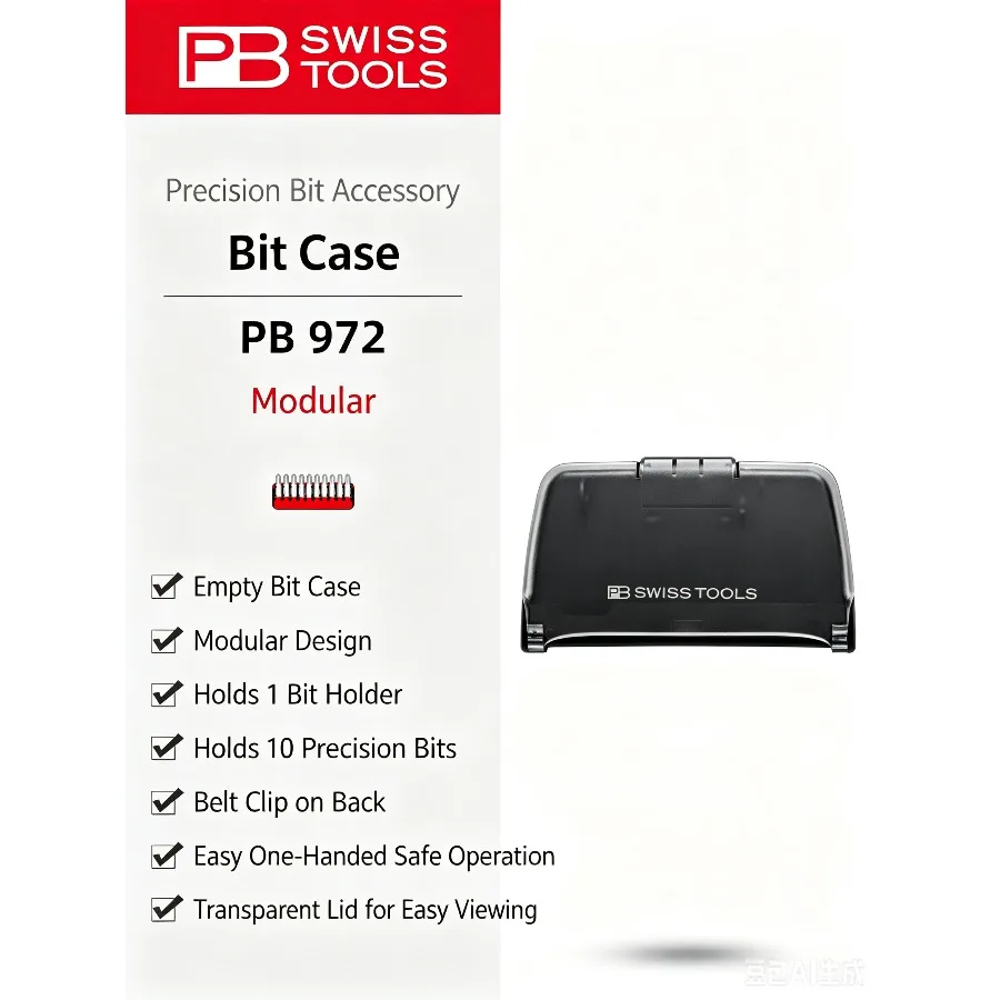 PB SwissTools PB 972 BitCase Plastic Storage Box Holds 10PCS Bits Portable Bit Holder Cassette with Belt Clip