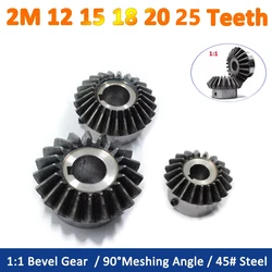 1pc 1:1 Bevel Gear 2M 12 15 18 20 25 Teeth 2 Module 12T 15T 18T 20T 90 Degrees Meshing Angle Steel Gears Bore 6 7 8 10 12-20mm