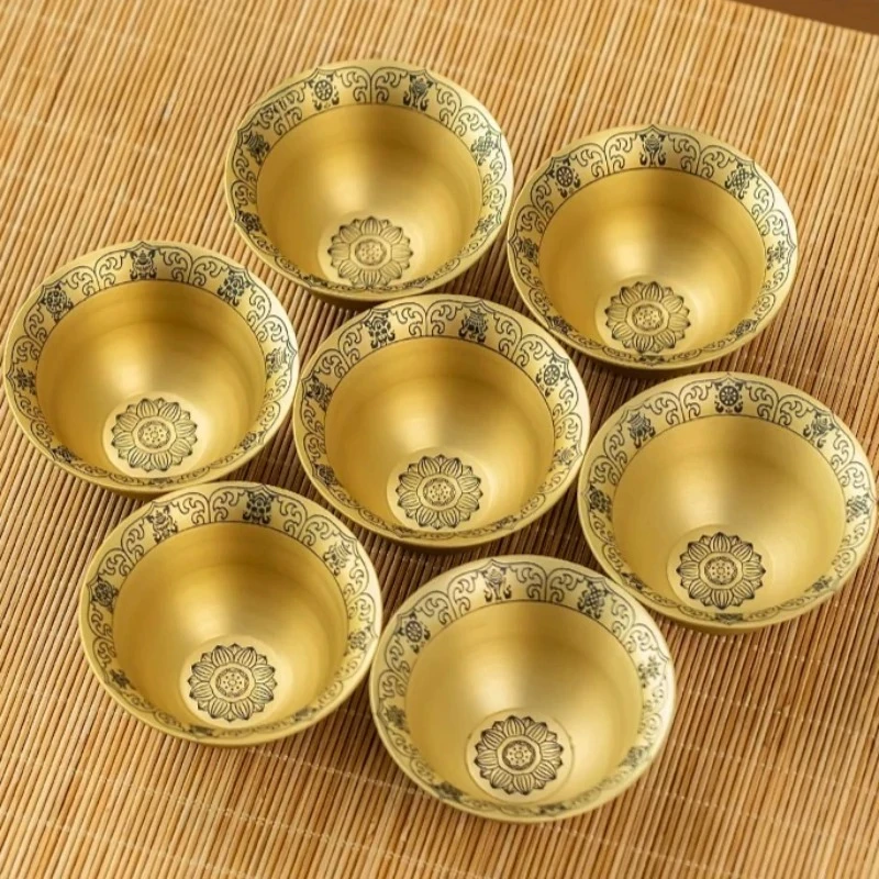 7pcs Lotus Offering Holy Water Cup Family Buddhist Hall Water Purifying Cup Guanyin Buddha Statue Offerings Religious Utensils