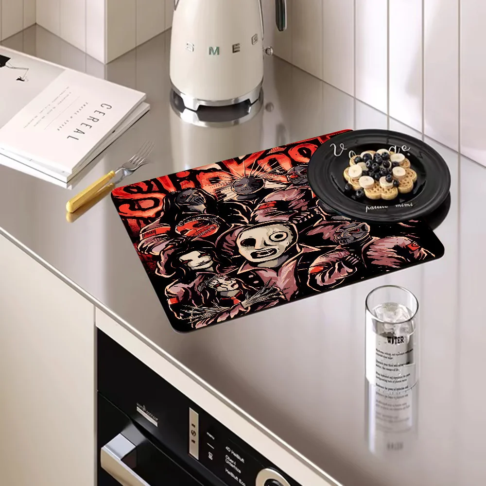 Classic Heavy Metal Rock S-Slipknot Coffee Tablewear Drain Pad Bathroom Square Absorbing Anti-slip Dry Mat Placemat Dishes