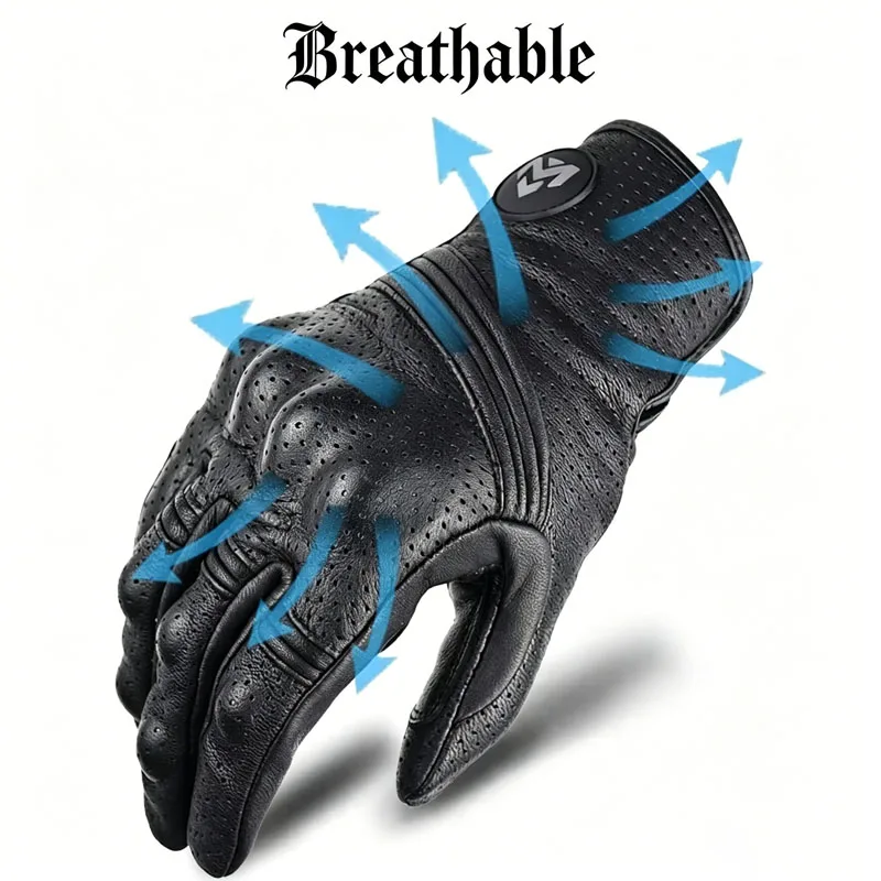 Retro Genuine Leather Motorcycle Riding Gloves for Men Breathable Ventilated Full Finger Classic Motorbike Gloves All Seasons