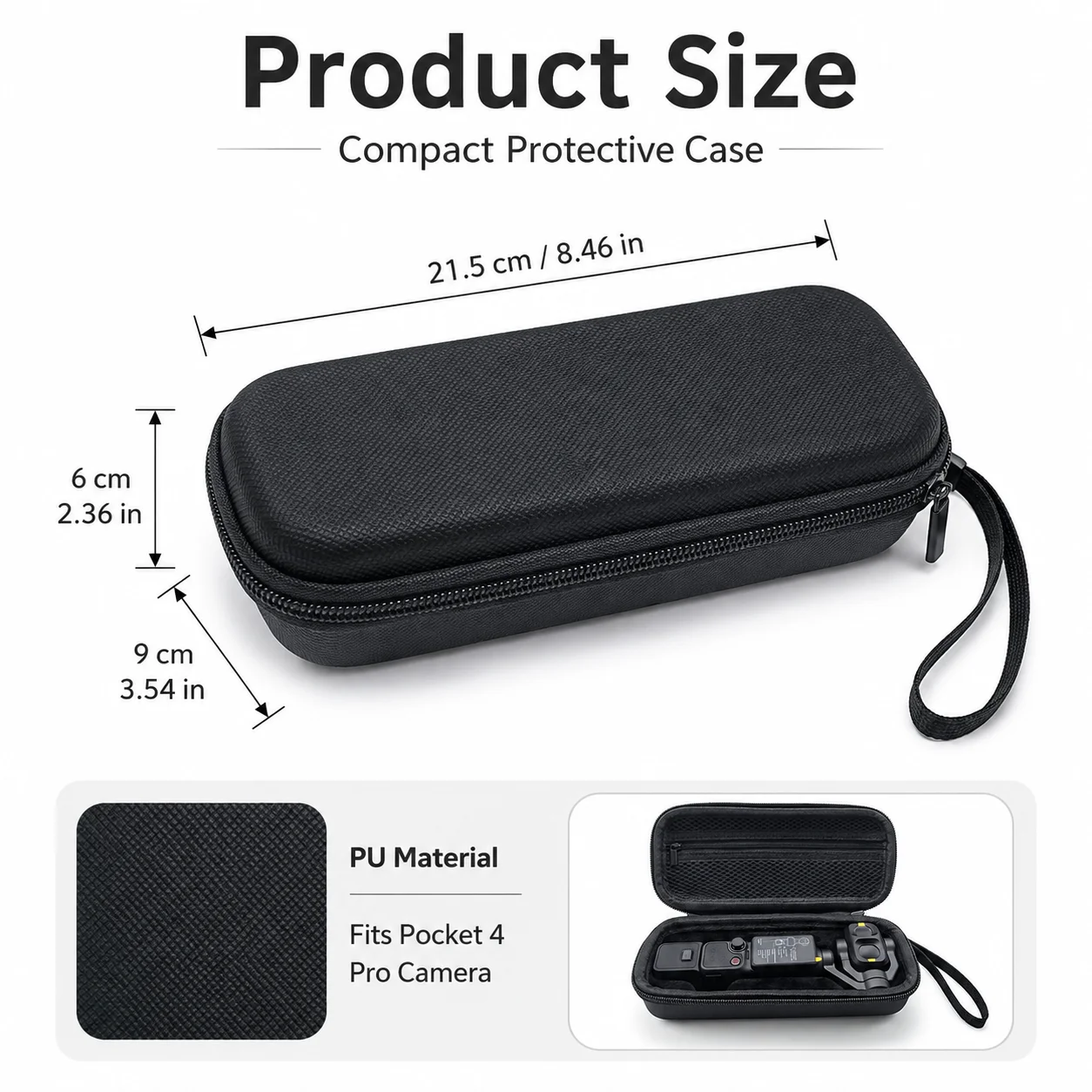 PU Protective Carrying Case for Pocket 4 Pro Camera, Storage Bag with Mesh Pocket Wrist Strap Shockproof Travel Organizer Holder
