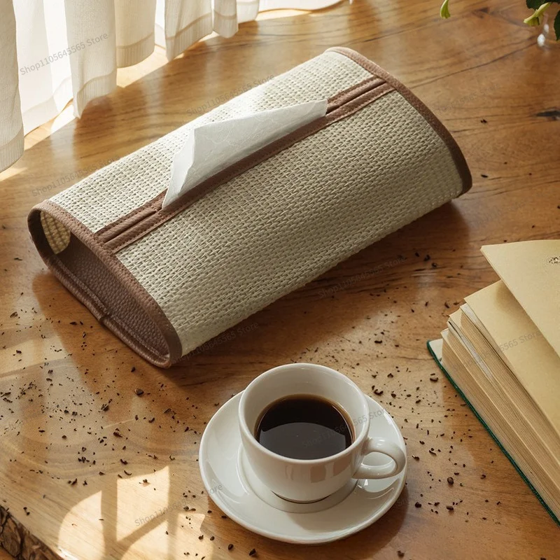 For Home Desktop Tissue Storage Bag, Living Room Decoration Straw Woven Paper Box