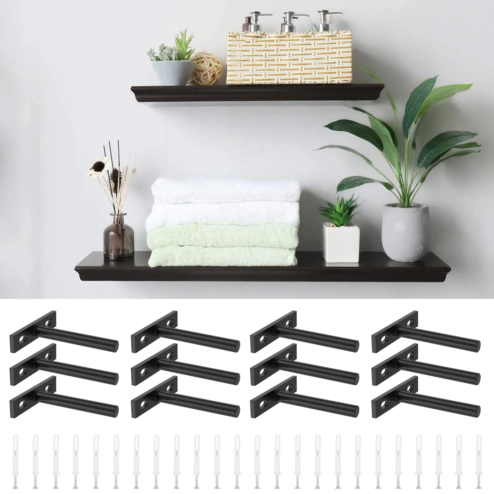 

12Pcs Floating Shelf Bracket Wall Mounted Partition Rack Sturdy Invisible Bracket with Screws & Expansion Plugs for Home Cabinet