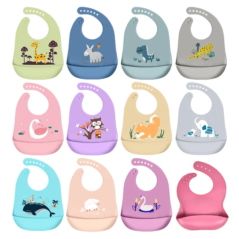 Cartoon Baby Bib Adjustable Waterproof Bibs Babies Soft Edible Silicone Newborn Saliva Dripping Drooling Children Scarf BPA Free