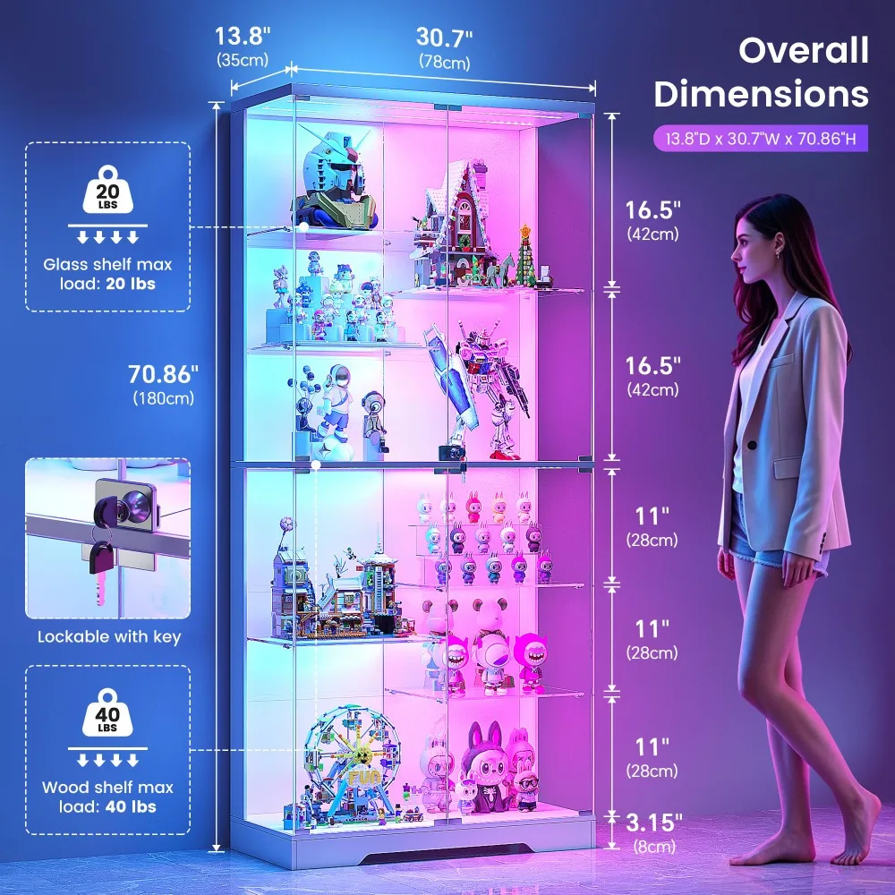 10-Tier Glass Display Cabinet with RGB Light and Motion Sensor,Black