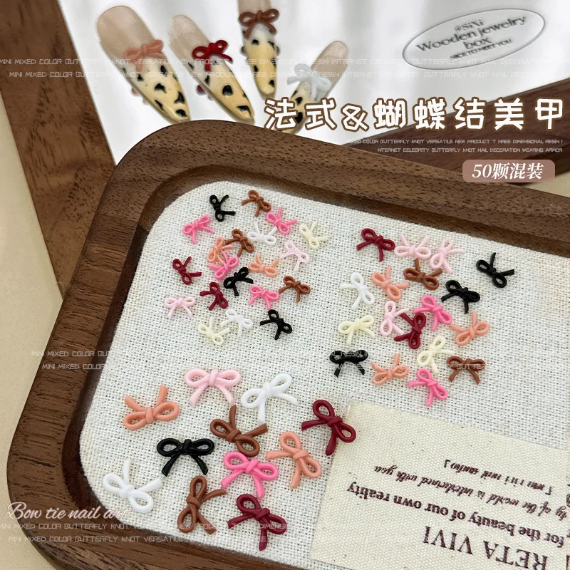Gemengde Leuke Mini Kleurrijke Hars Lijn Strik Strikje Lint Nail Art Decoraties DIY Manicure Steentjes Accessoires Groothandel