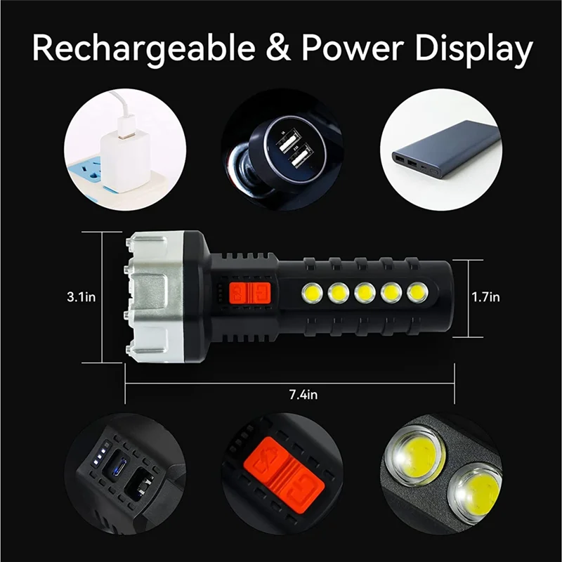 2000 Lumens Ultra-Bright Floodlight Flashlight, High Lumens Rechargeable Flashlights for Outdoor Searching,