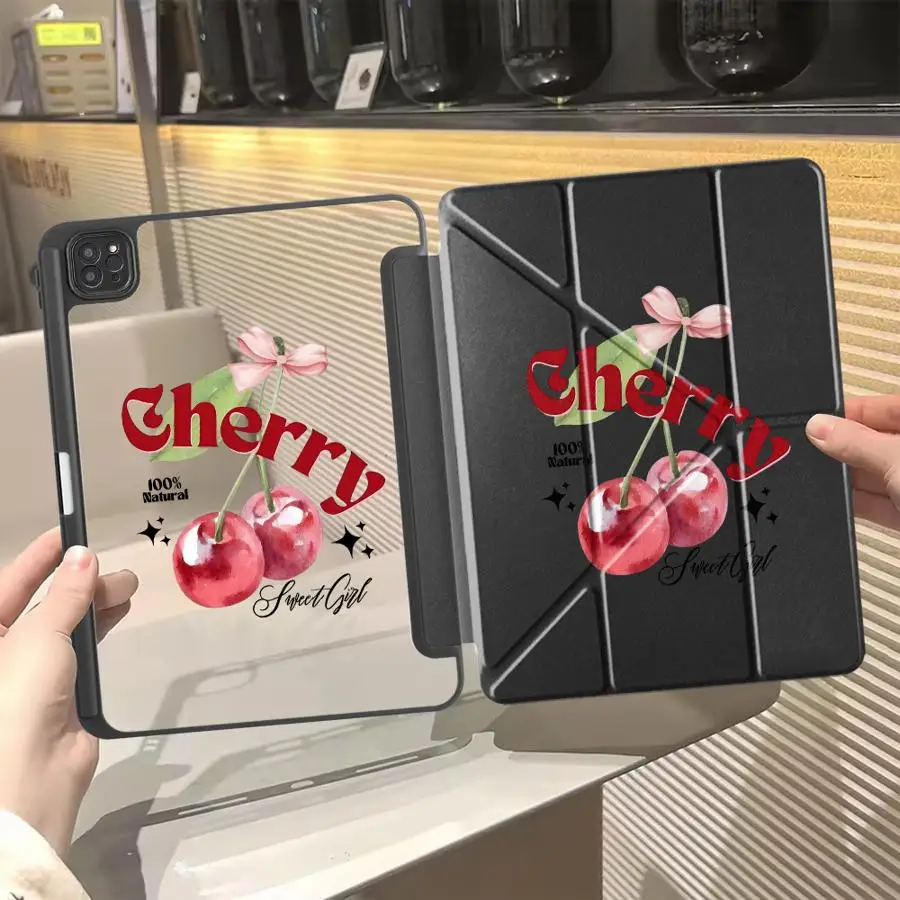 

Fruit Cherry Holder Cover Tablet Case For iPad Air 4 5 M3 M2 1 2 M4 11inch Pro 2025 Pro 11th 10th 9th 8th 7th 12.9inch Mini 6 7