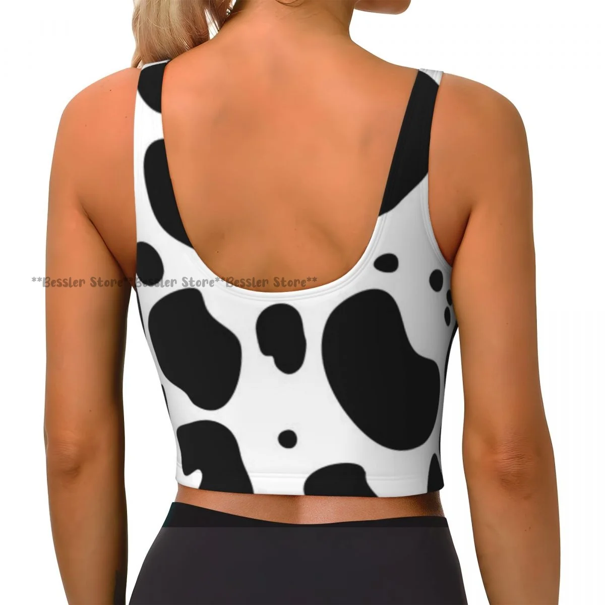 Sports Bra Women Running Yoga Clothes Vest Hand Drawn Cow Fur Skin Background Gathering Fitness Vest