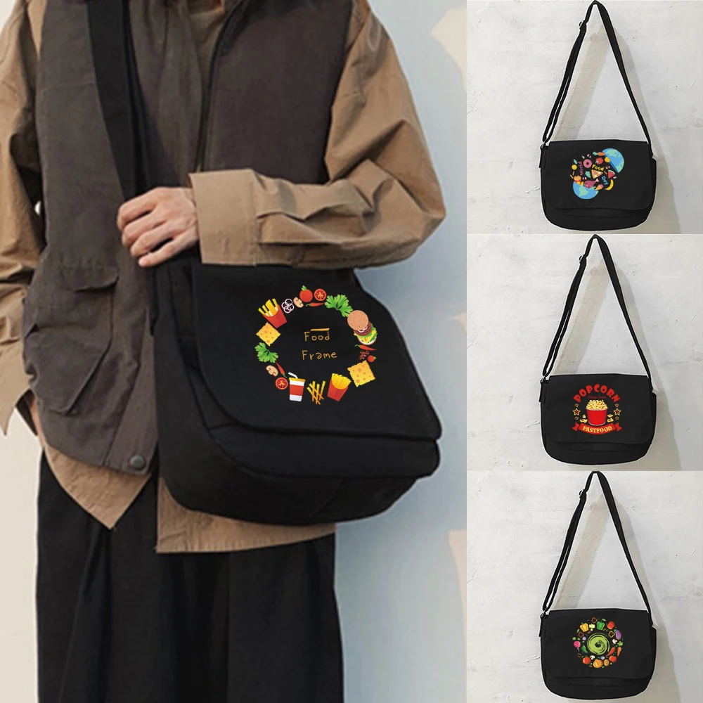 Messenger Bag Large Capacity Shoulder Bags  Food Series Canvas Flap-bag Teenager Shoulder Tote Bags Portable Organizer Pouch