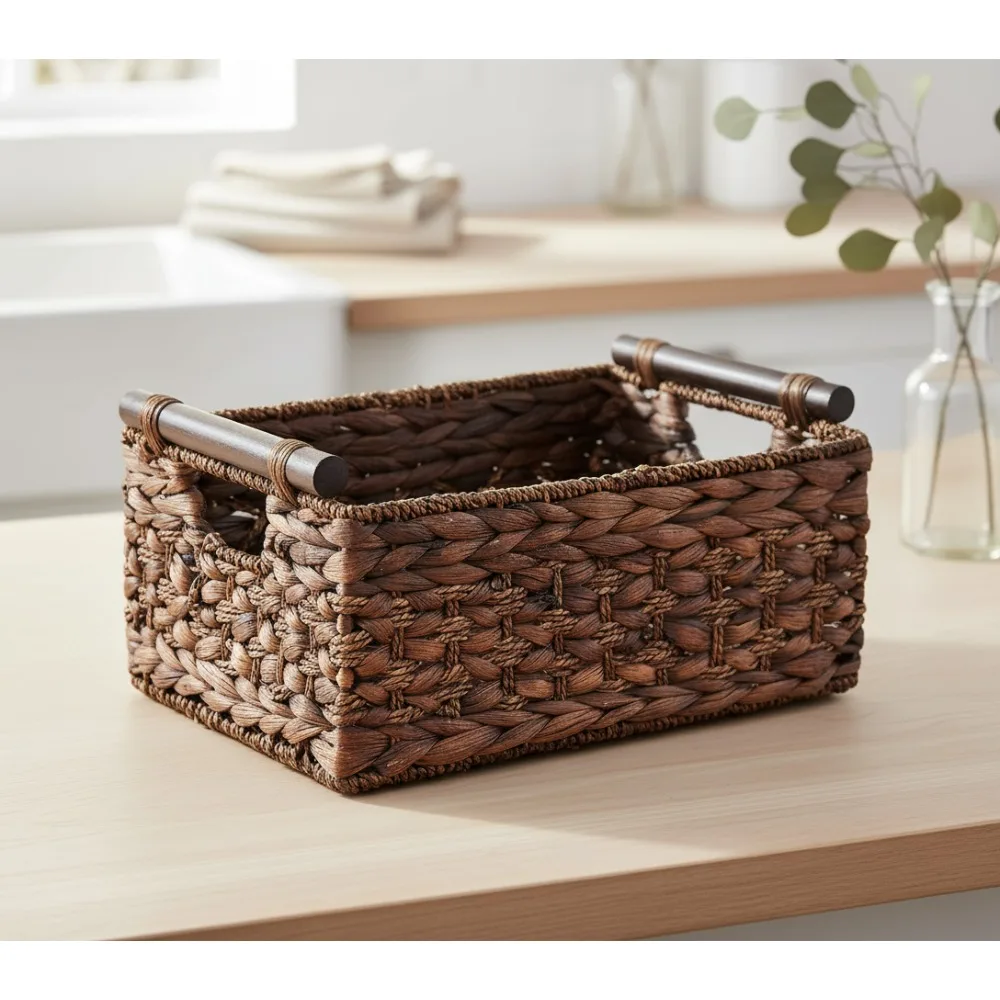 

Корзина для хранения гиацинтов ручной работы с деревянными ручками, большой прямоугольный органайзер для домашнего декора