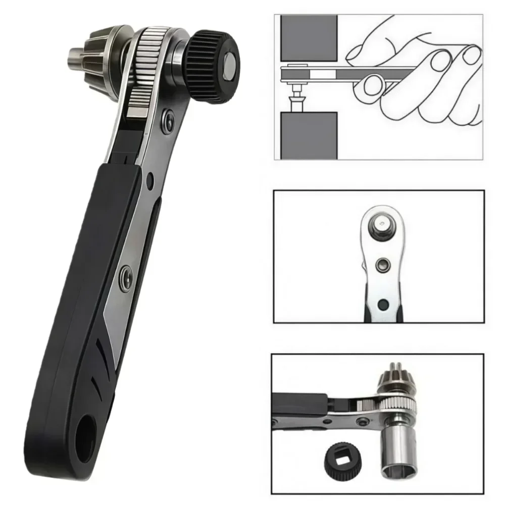 2-in-1 Multi-Functional Drill Chuck Detachable Black Screwdriver Two-Way Ratchet Square Head Wrench Tool Home Repair