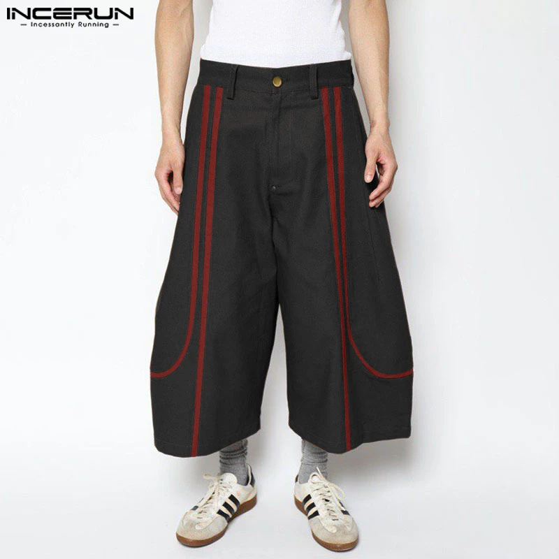 INCERUN Men Wide Leg Pants Patchwork Button Joggers Loose Casual Trousers Men Streetwear Oversize 2025 Fashion Leisure Pants