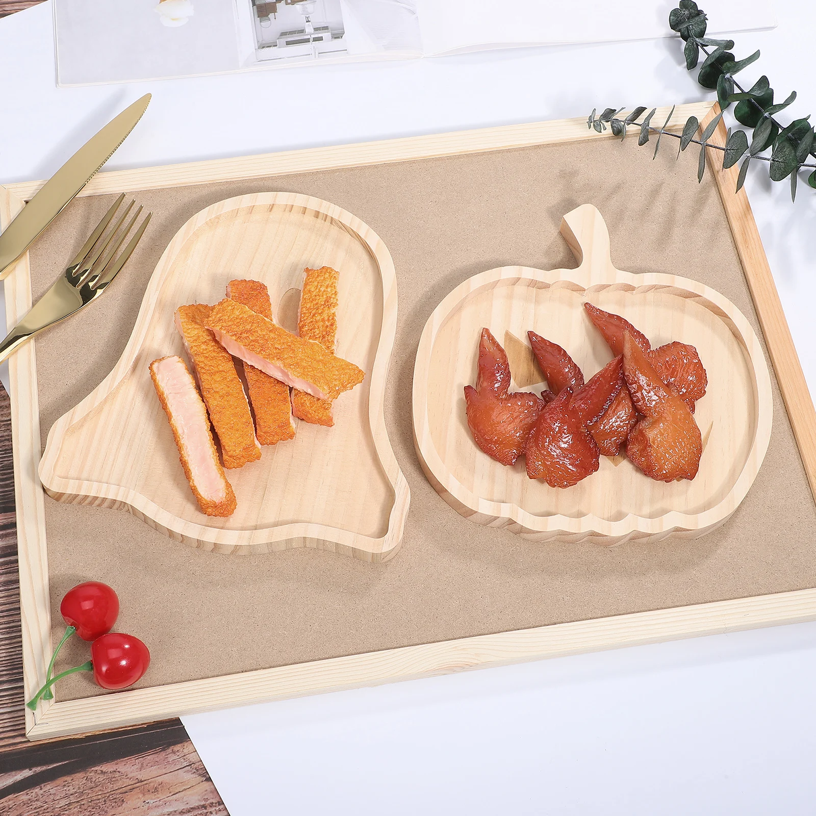 

2pcs Halloween Serving Dish Food Water Cup Storage For Snacks Tray Wood Fruit Tray Home Party Decoration