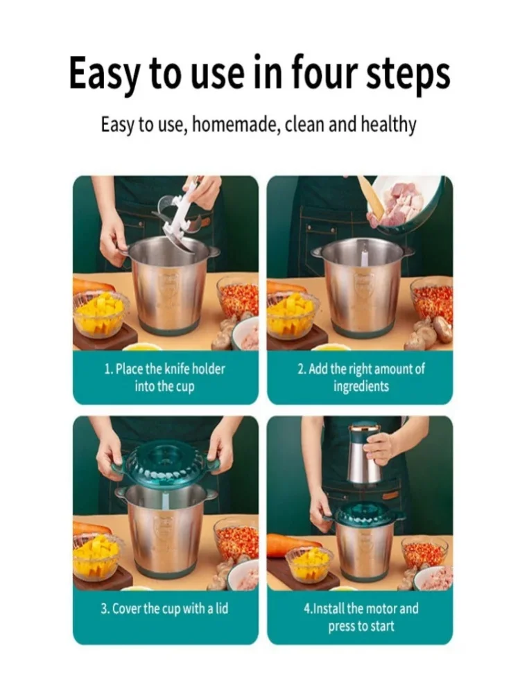 Leistungsstarker 2000W Elektrischer Fleischzerkleinerer & Küchenmaschine, 2L Edelstahl-Mixer für Fleisch, Gemüse, Knoblauch, Nüsse